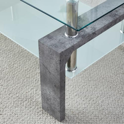 Coffee Table - Rectangle Glass Coffee Table with Simple and Classical Inspired Design, Easy Assembly for Modern Living, 39.5 * 23.5 * 17.5 inches (Grey Marble)