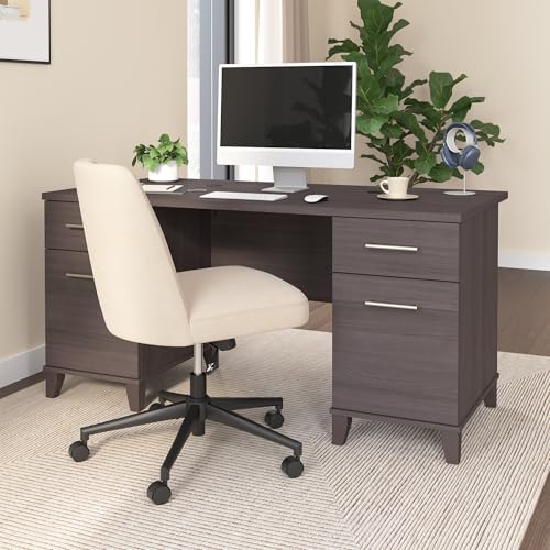 60-Inch Office Desk with Drawers, Computer Desk with File and Box Drawers, Home Office Workstation with Storage Cabinet, Writing Desk Furniture, Somerset Collection, Storm Gray