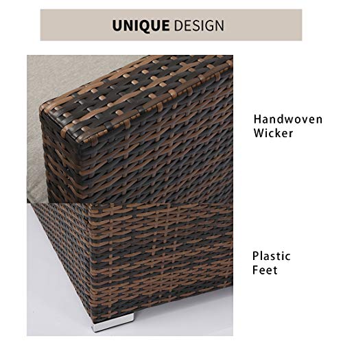 Outdoor Single Chairs All Weather Handwoven Mottlewood Brown Rattan w Warm Grey Cushion w Pillow for Garden, Poolside, Backyard
