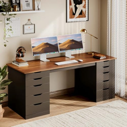 55 Inch Computer Desk with 10 Wooden Drawers, view 3
