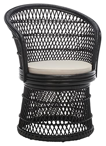 Home Collection – Iola Black & White Rattan Swivel Accent Chair, Fully Assembled Coastal Tub Chair with Cushion (SEA7043B)