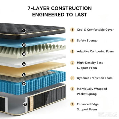 Mattress Queen Size, 12 inch Queen Hybrid Mattress in a Box, Medium Firm, view 4