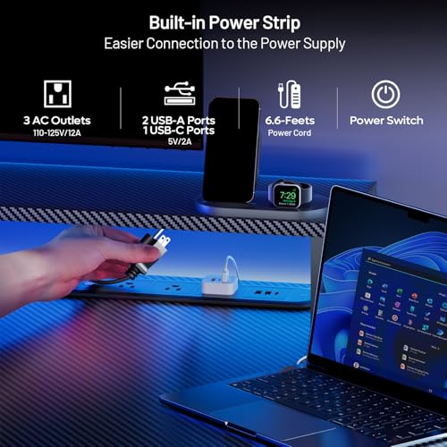 55 Inch Gaming Desk with LED Lights & Cable Management, Black, view 6
