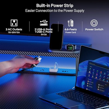 55 Inch Gaming Desk with LED Lights & Cable Management, Black, view 6