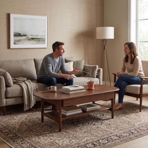 100% Solid Oak Wood Coffee Table with Storage for Living Room, 47.24"W, view 5