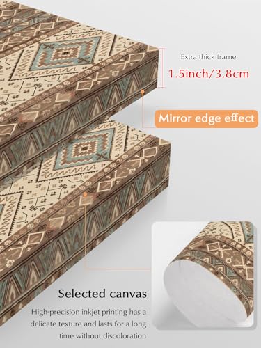 NuYeBiofx Southwest Ethnic Retro Brown Canvas Wall Art Prints,40"x28" Framed Picture Artwork Abstract Boho Geometric Printed Canvas Oil Painting for Living Room Bedroom Office,Ready to Hang