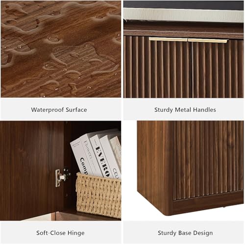 67" Fluted Buffet Cabinet Sideboard with Storage, Large Credenza with 6 Doors, view 7