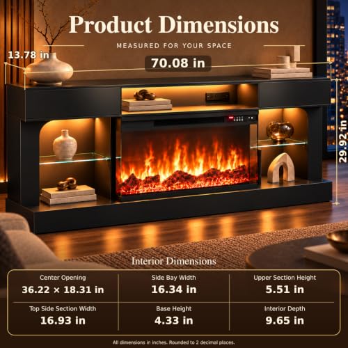 70 Inch Electric Fireplace TV Stand, Modern Entertainment Center with Fireplace, view 3