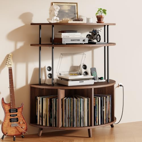 Large Record Player Stand with Power Outlets, 35.4" Turntable Stand, view 2