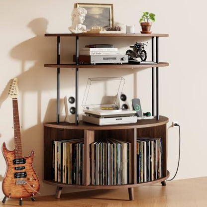 Large Record Player Stand with Power Outlets, 35.4" Turntable Stand, view 2