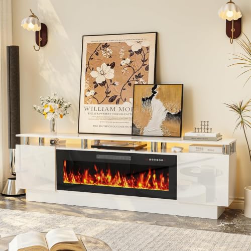 Fireplace TV Stand, 2 Tier 70" tv Stand with 40" Fireplace for Room, view 2