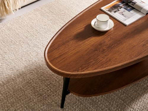 Saint Mossi Oval Wood Coffee Table, Mid-Century Modern Coffee Table, Double Layer Center Table for Living Room, D47xW23.6xH15, Espresso