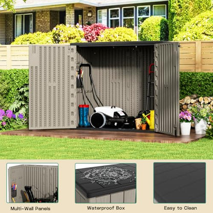 Outdoor Horizontal Storage Sheds,Outdoor Storage Cabinet Waterproof Resin Tool Storage Box for Lawn Mower,Garden Tools and Patio Furniture, Lockable (Brown)