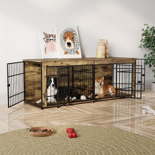 78.7" Dog Crate Furniture, Dog Kennel Furniture with Divider, Lockable, view 7