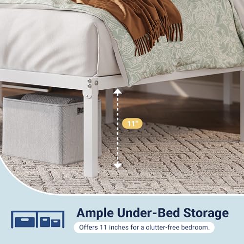 Full Size Bed Frame, 12 Inch Metal Beds with Storage Space, White, view 7