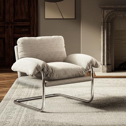 Ansel Boucle Accent Chair in Newsprint - Fabric Lounge Chair for Living Room, Bedroom - Upholstered Corner Reading Chair with Arms and Removable Cushions