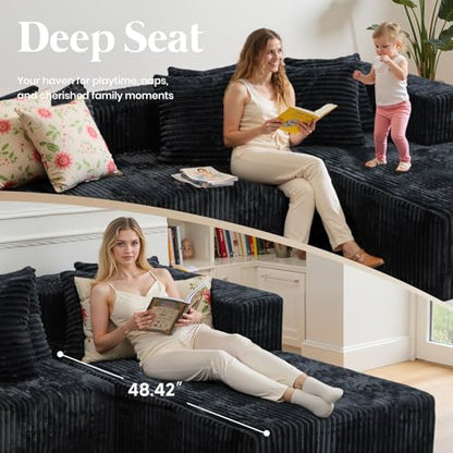 130'' U Shaped Sectional Couches for Living Room, Modular Boneless Cloud Sofa with 2 Chaise Lounges, 4-in-1 Flexible Combination Layered Foam Cushion Deep Seat Corner Couch, No Assembly Black