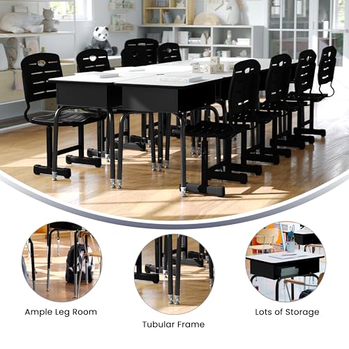 Billie Student Desk - Gray Open Front Metal School Desk - 24"W x 18"D Adjustable Height, Durable Desk for School or Remote Learning, Set of 5