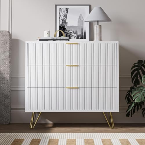 White 3 Drawer Dresser for Bedroom, Modern Closet Dressers Chest of Drawers, view 7