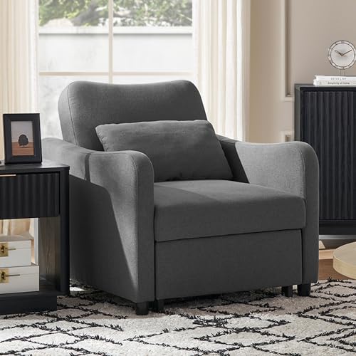 Sophie 4-in-1 Convertible Sleeper Chair Bed, Accent Chair, Chaise Lounge, Comfy Reading Armchair, Pull Out Sofa Bed with Adjustable Backrest for Living Room, Bedroom (Dark Gray Fabric)