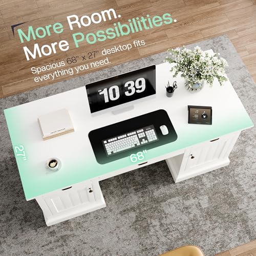 68" Executive Desk for Home Office & Study, Pure White, view 5
