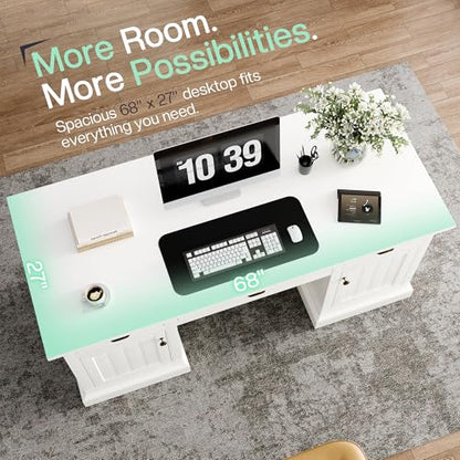 68" Executive Desk for Home Office & Study, Pure White, view 5