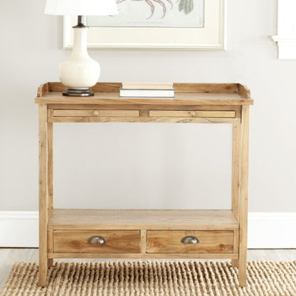 SAFAVIEH Home Collection – Peter Weathered Oak Console Table with Drawers & Shelf, Secretary-Style Storage Console, Country Cottage Design (AMH6571A)