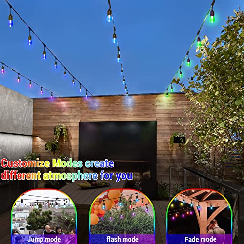 48FT Solar Outdoor RGB String Lights, 15+3 Waterproof Shatterproof LED Bulbs Dimmable Patio String Lights with Remote, Commercial Solar String Light for Patio Yard