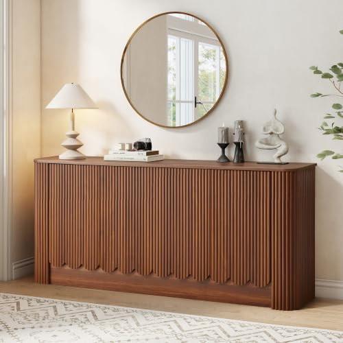 63" Fluted Sideboard Cabinet, Modern Buffet Cabinet with Storage, Walnut, view 4