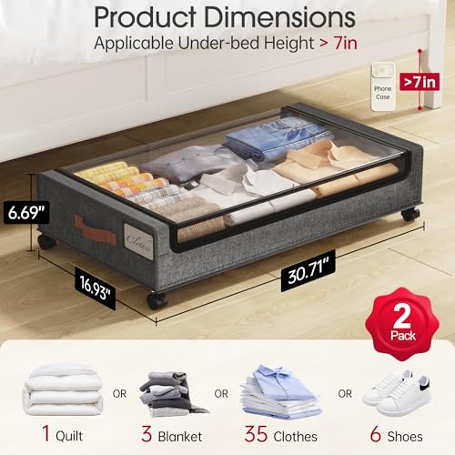 Under Bed Storage with Wheels, 2 Pack Under Bed Storage Containers, view 3