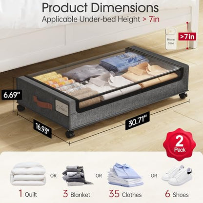 Under Bed Storage with Wheels, 2 Pack Under Bed Storage Containers, view 3