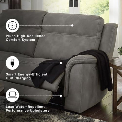 Signature Design by Ashley Next-Gen DuraPella Power Reclining Sofa, USB, Extended Ottoman, Water Repellent Faux Leather, 80" W x 42" D x 42" H, Slate Gray