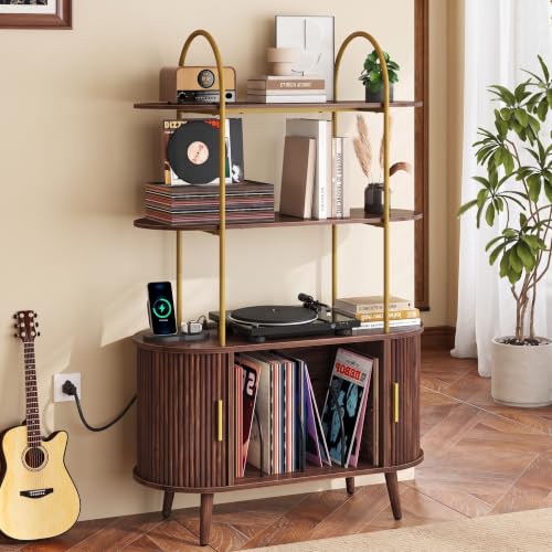 Tall Record Player Stand with Charging Station, view 2