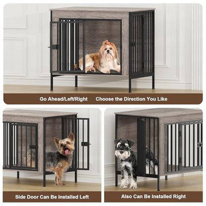 28.15" Dog Crate Furniture for 1 or 2 Dogs, Oak Grey, view 3
