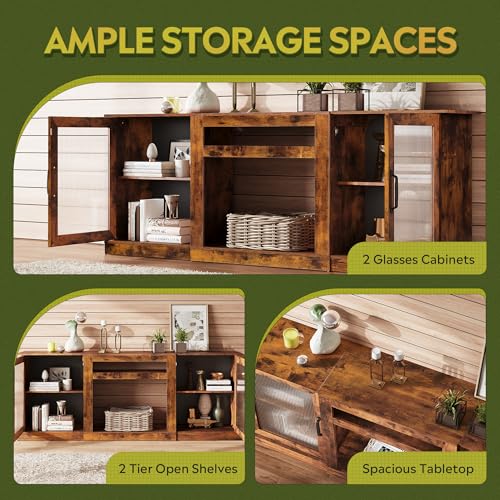Farmhouse TV Stand for 75 inch TV, Entertainment Center with Storage Cabinets, view 8