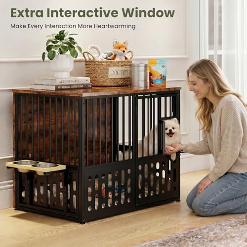 32 Inch Small Dog Crate, Wood Dog Crate Furniture for Small Medium Dogs, view 4