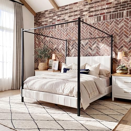 King Size Upholstered Canopy Bed Frame, view 4