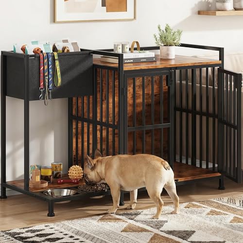 AFLUI 41.4" Dog Crate Furniture, Rustic Brown, view 4