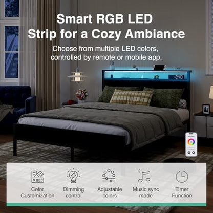 Full Bed Frame with LED Lights and Charging Station, view 6