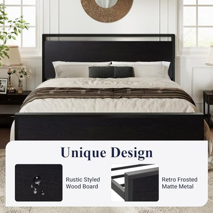 Black Oak Full Size Bed Frame with Metal Support, view 5
