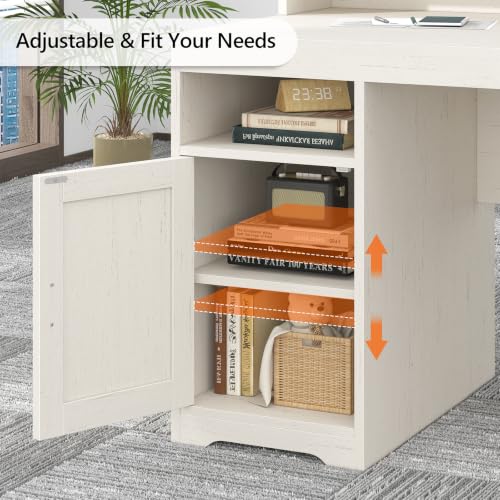 65" White Computer Desk with Drawers and Printer Stand for Home Office, view 7