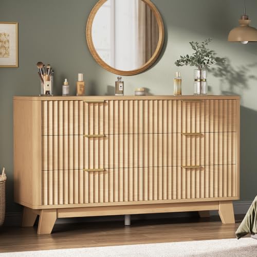 Fluted 6 Drawer Dresser for Bedroom, Modern Chest of Drawers with Metal Handle, view 2