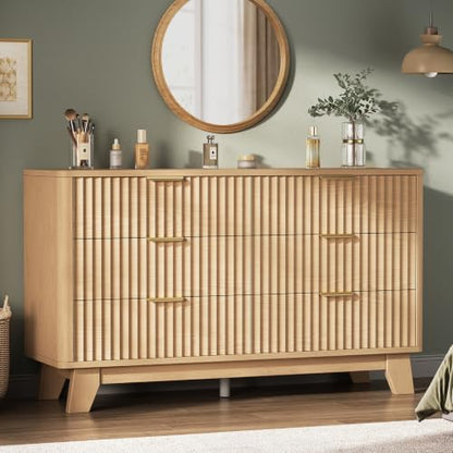 Fluted 6 Drawer Dresser for Bedroom, Modern Chest of Drawers with Metal Handle, view 2