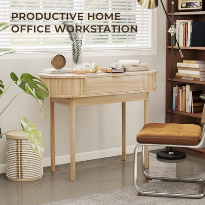 Writing Desk with Drawer, 39" Small Computer Desk with Fluted Design, view 6