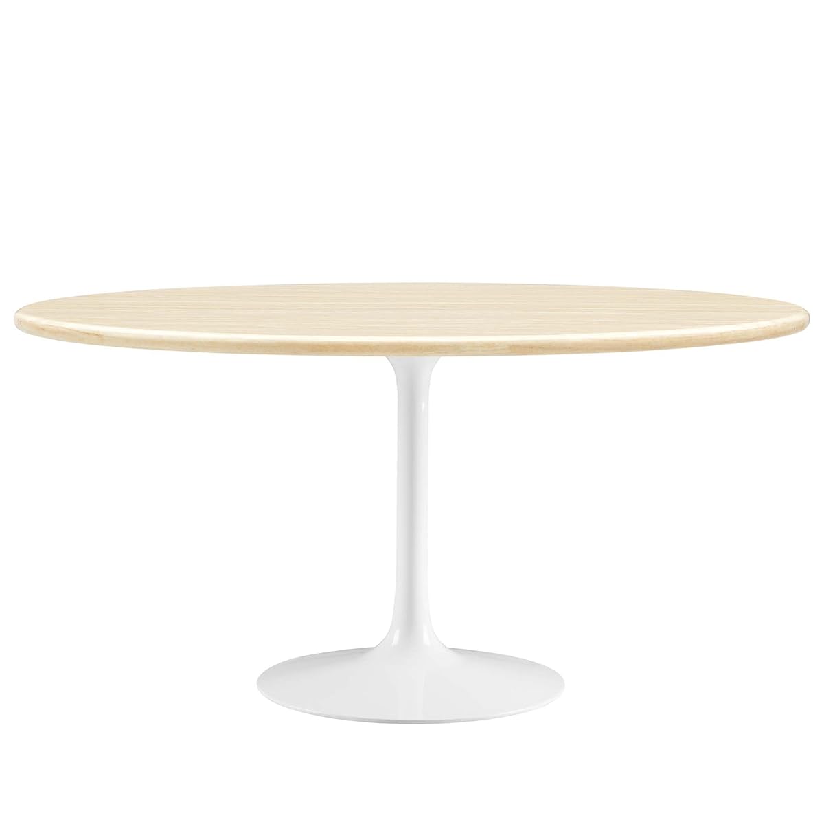 Lippa 60Inch Oval Dining Table Faux Travertine Stone White Finish Modern Kitchen Room Entertaining Home Furniture Quality Stylish Elegant Durable Refined Versatile