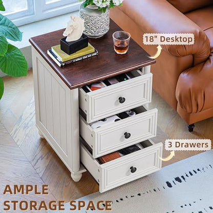 18" Night Stand with 3 Drawers, Farmhouse Modern Nightstand, view 6