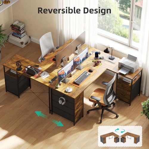 55 Inch L Shaped Office Desk with 6 Drawers & Type-C Port, Rustic Brown, view 7