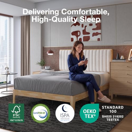 Queen Size Bed Frame with 3-Level Adjustable Upholstered Headboard, view 6
