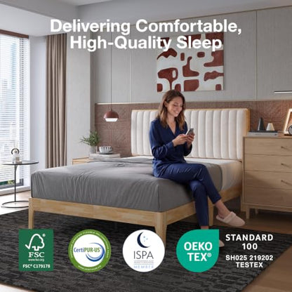 Queen Size Bed Frame with 3-Level Adjustable Upholstered Headboard, view 6