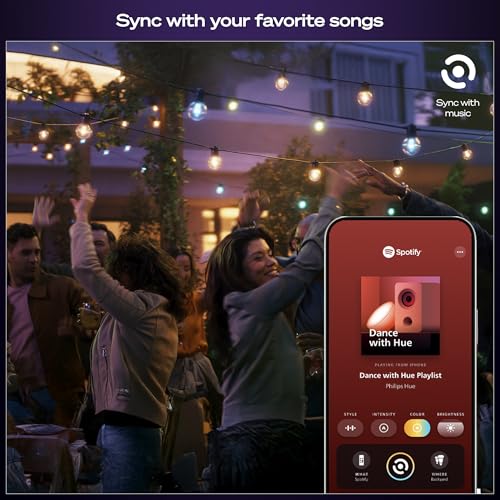 Philips Hue Festavia Globe Outdoor String Lights, White & Color Ambiance, 22ft,8 Bulbs, Dimmable, Control with Hue App or Voice, Bridge Required